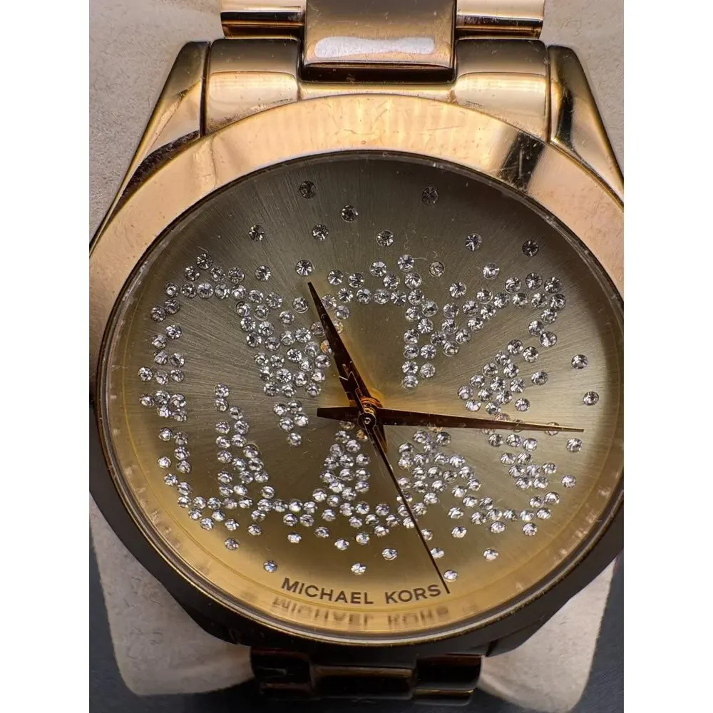 Michael Kors Slim Runway MK3590 Gold toned Stainless Steel Watch (needs battery)